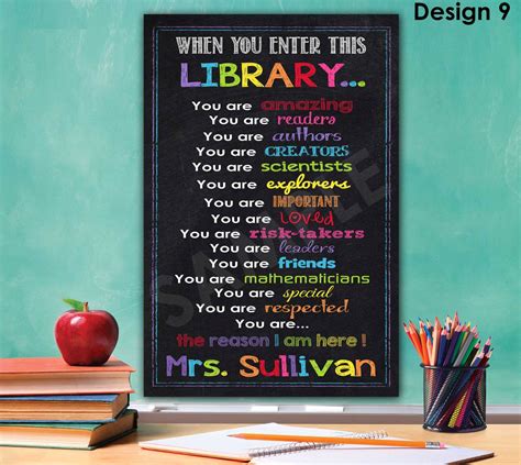 library sign library decor librarian gift library rules