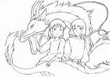 Chihiro Viaje Spirited Cin Kazz Ghibli Haku sketch template