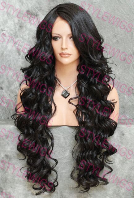 off black extra long full curly heat safe lace front human hair blend