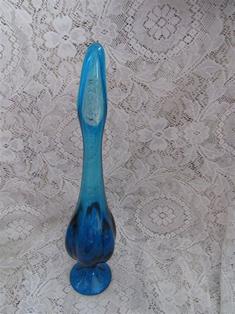 Vintage Blue Viking Swung Stretch Glass Vase Large Mid Etsy Glass