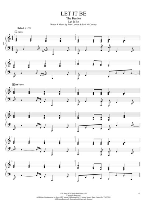 let it be by the beatles full score guitar pro tab