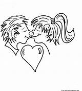 Coloring Pages Kissing Printable Valentine Kisses Couple Freekidscoloringpage sketch template