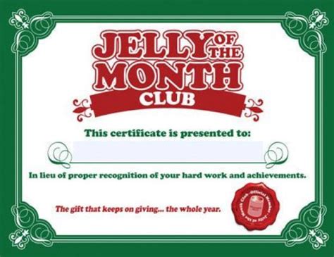 christmas vacation jelly   month club certificate gag gift