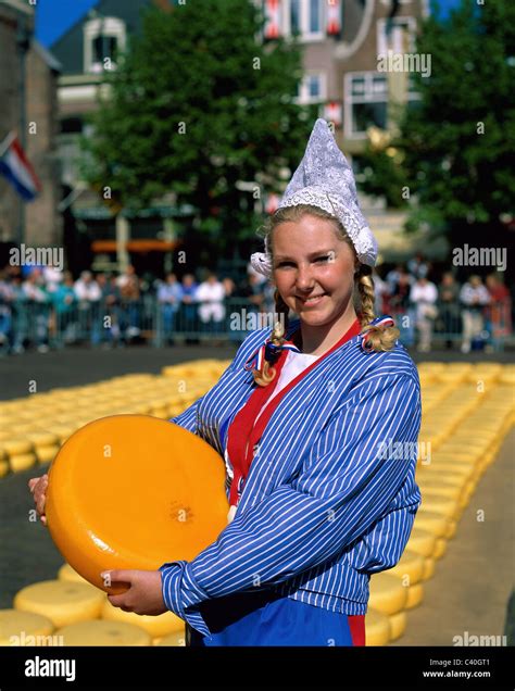 Alkmaar Blond Cheese Dutch Girl Headdress Holiday Landmark Stock