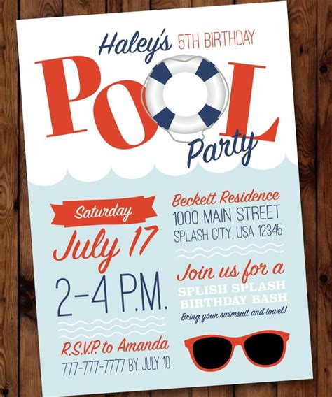 pool party birthday invitation swimming party invitation etsy