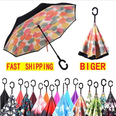 windproof reverse folding double layer inverted car umbrella  stand upside  womens rain