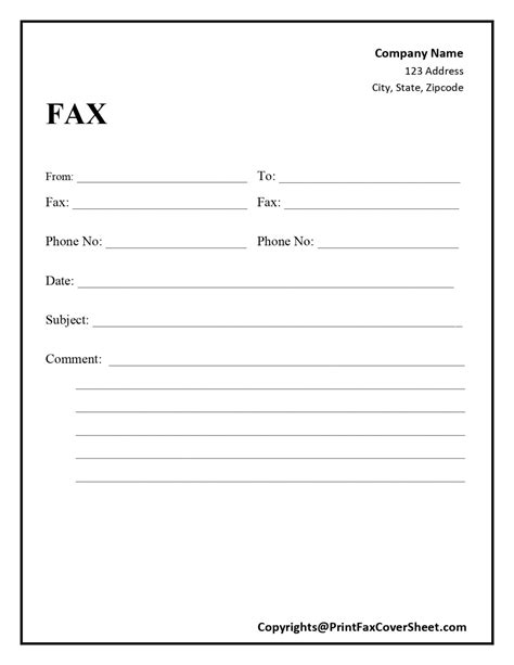 printable blank  fax cover sheet template  word