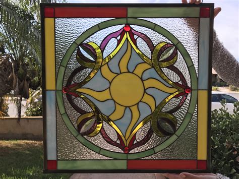 awesome sunburst leaded stained glass window panel