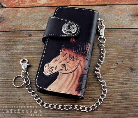 buy handmade genuine leather bifold mens horse carved