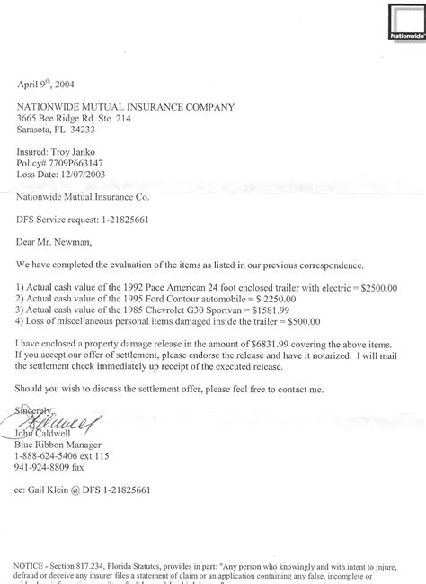 sample letter  insurance company  car accident claim