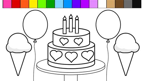 learn colors  color rainbow ice cream birthday cake balloon coloring