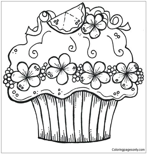 cute birthday cupcake coloring page  printable coloring pages