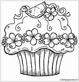 Pages Birthday Cute Cupcake Coloring Food Color sketch template