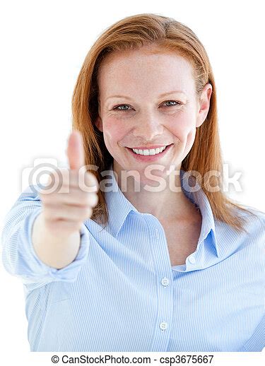Self Assured Business Woman Doing A Thumb Up At The Company Canstock