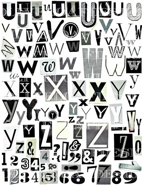printable digital alphabet black white grey series      cutout letters black white grey