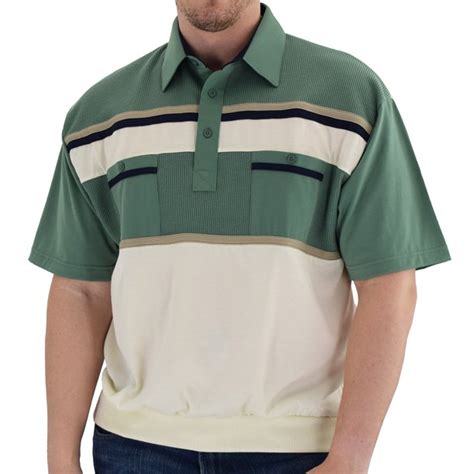 banded classics  palmland horizontal short sleeve banded bottom shirt   pockets