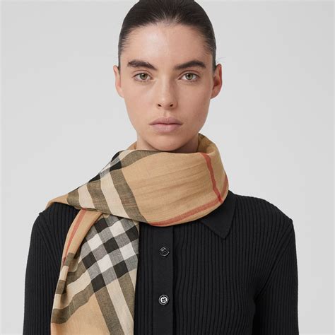 Check Lightweight Wool Silk Scarf In Archive Beige Burberry® Official