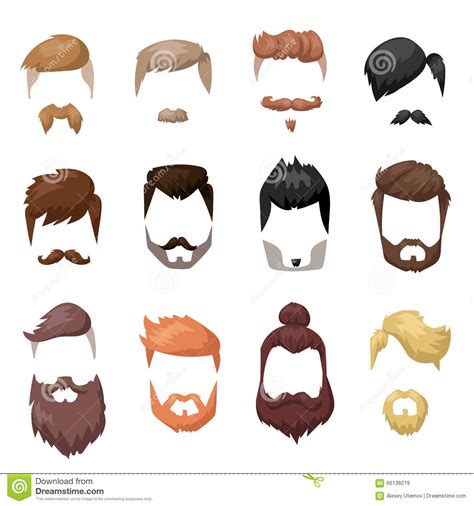 hairstyles beard and hair face cut mask flat cartoon