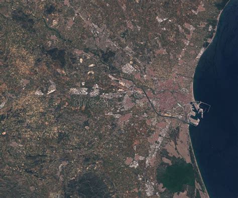 satellite map  valencia spain view  space stock image image  border roads