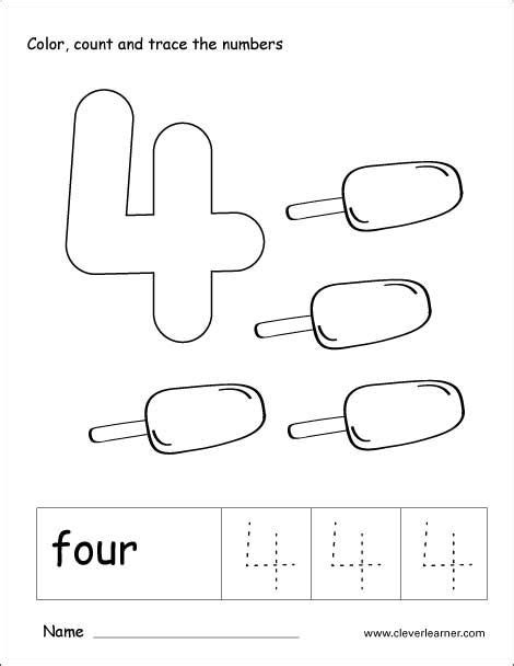 number  tracing  colouring worksheet  kindergarten preschool