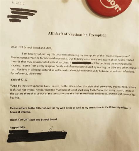 religious exemption letter