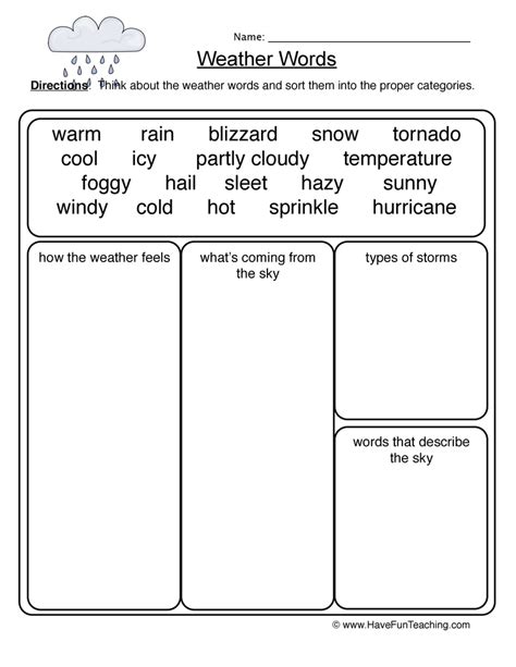 weather words worksheet  worksheets