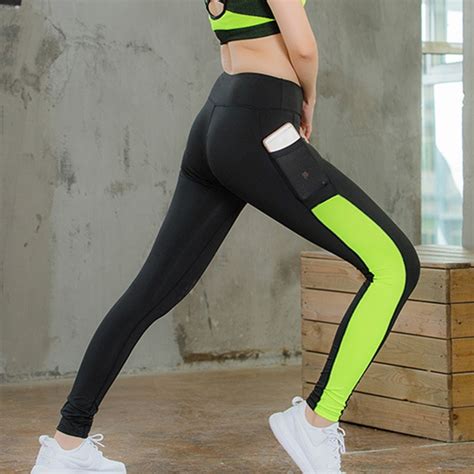 2018 new women yoga pant with pockets quick dry elastic leggings female