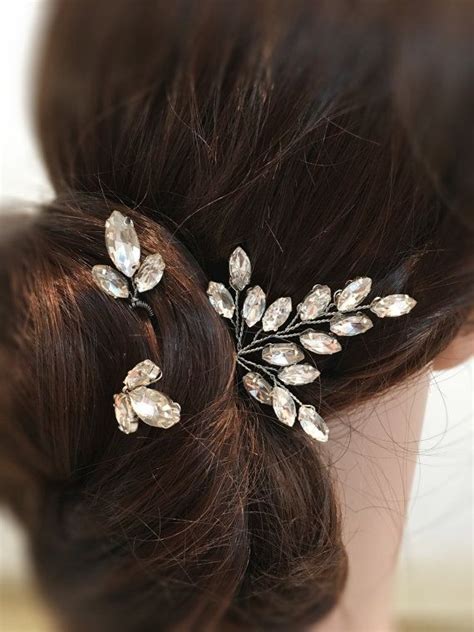 Set Of Three Lovely Rhinestone Hair Pins Perfect For Bride Or