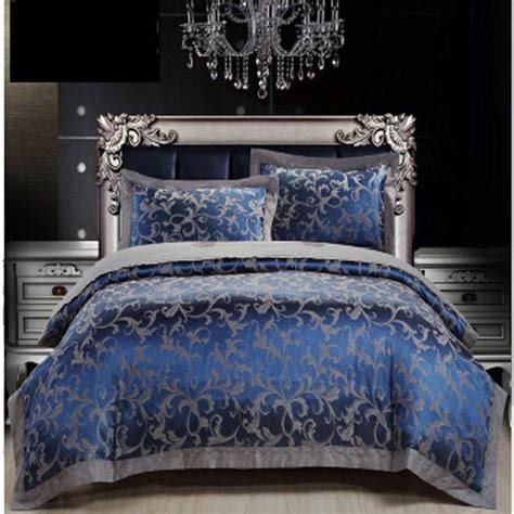 royal blue luxury duvet cover sets pc  cotton  satin bed sheet
