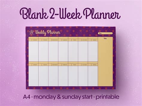 blank  week weekly calendar printable planner template etsy