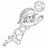 Volleyball Girl Playing Illustration Vector Coloring Stock Caucasian Jumping Player sketch template