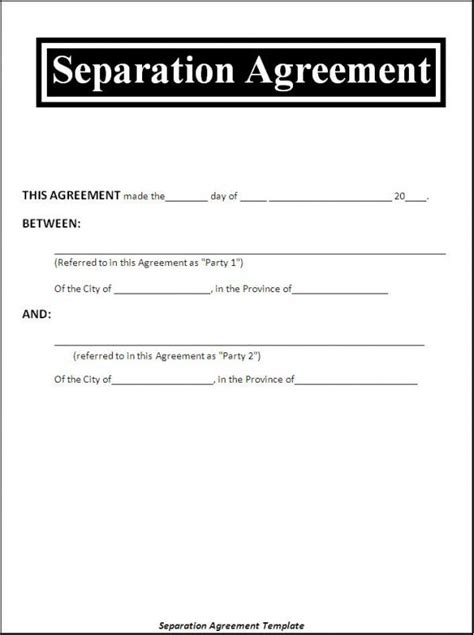 separation agreement template template business
