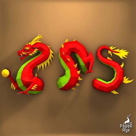 chinese dragon papercraft mustache dragon pepakura lowpoly etsy