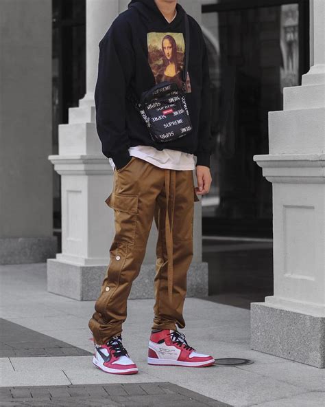 streetwear fashion mens md hoodie  snap cargo pants mens streetwear cargo pants outfit