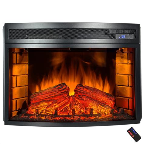 akdy   freestanding electric fireplace insert heater  black  curved tempered glass