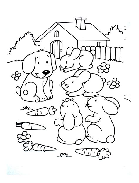 dog  rabbit friends animal coloring pages  kids  print