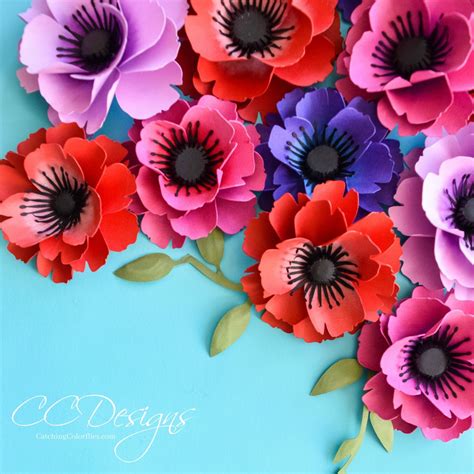 small poppy paper flower template catching colorflies