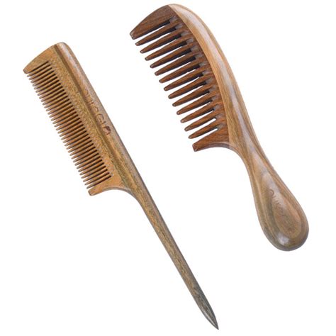 natural wooden fine tooth  wide tooth hair comb set pureglo naturals