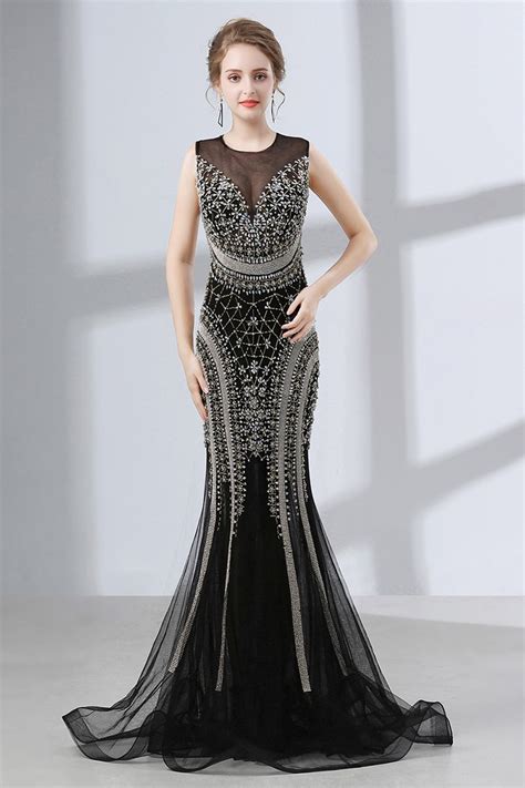 Sexy Black Mermaid Prom Dress Tight With Sparkly Beading Ch6662