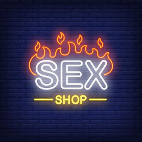 free vector sex shop lettering on fire neon sign on brick background
