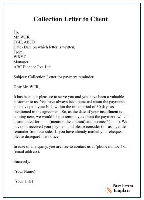 collection letter  client  letter template