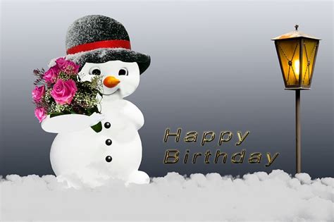 birthday card winter snow man  image  pixabay