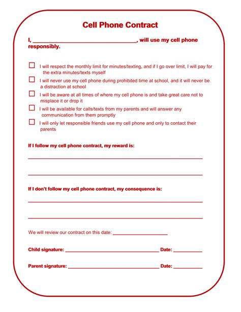 printable cell phone contract template printable templates