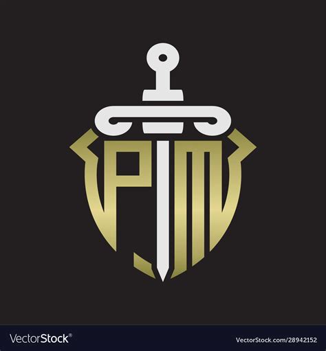 pm logo monogram  sword  shield royalty  vector