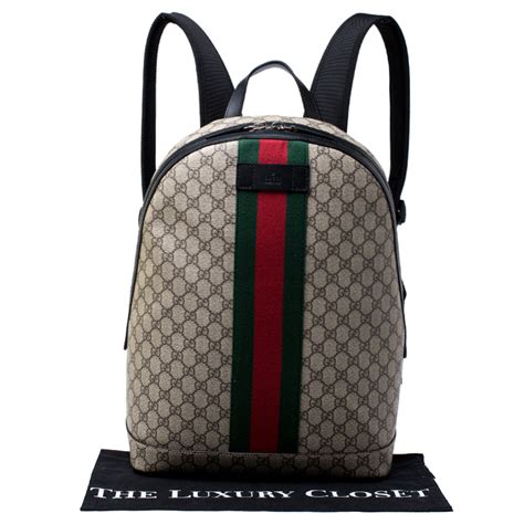 Gucci Beige Gg Supreme Canvas Web Backpack Gucci Tlc