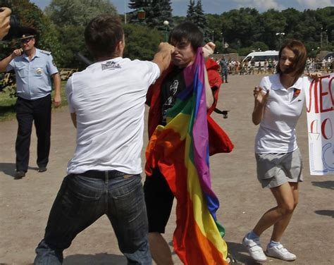 gay rights activists clash with homophobic protesters in