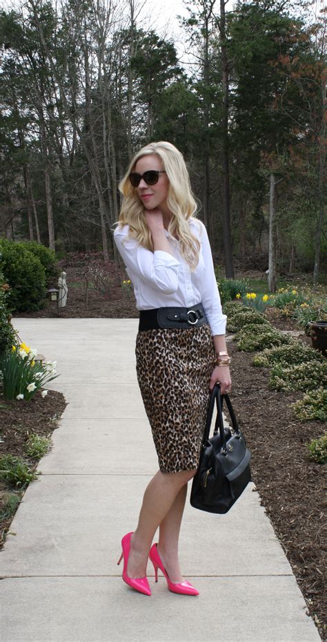 { polished white button down leopard pencil skirt and pink patent pumps } meagan s moda