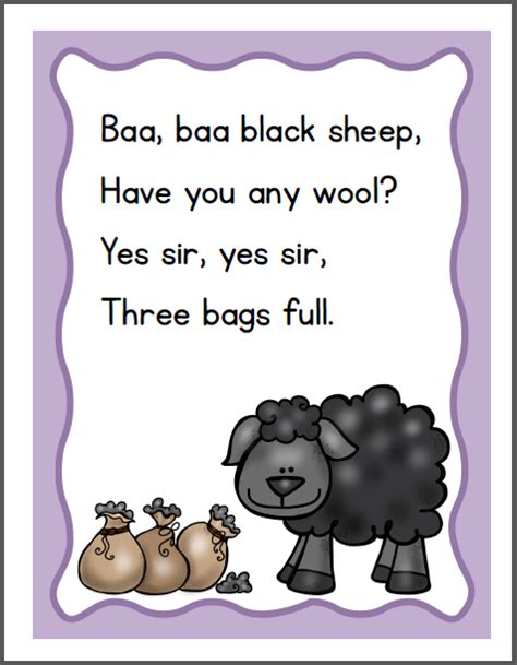 baa baa black sheep nursery rhyme packet mamas learning corner