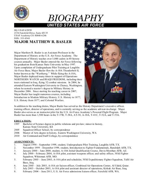 army guide  writing  military bio