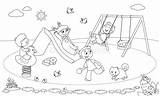 Playground Kids Coloring Vector Children Playing Cartoon School Kindergarten Kinder Ausmalbilder Illustration sketch template